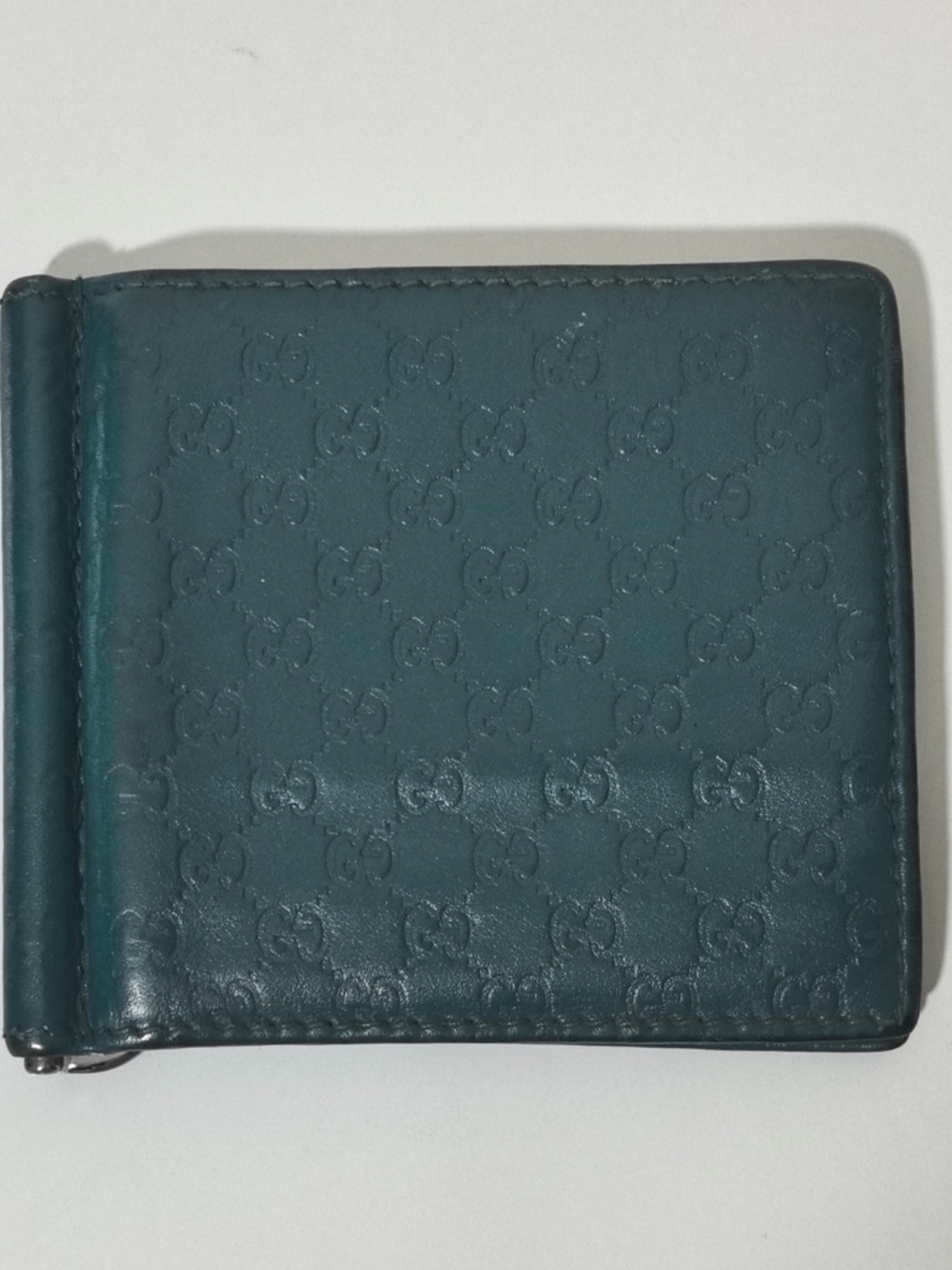 Gucci Teal Embossed Leather Money Clip